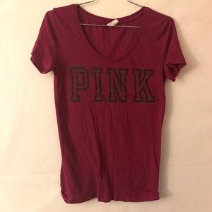 PINK Basic Tee Size Small Burgundy